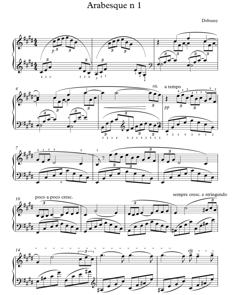 arabesque no 1 debussy partition piano