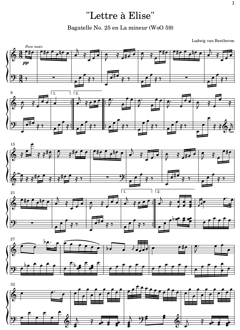 La Lettre A Elise Partition Piano Simplifiee