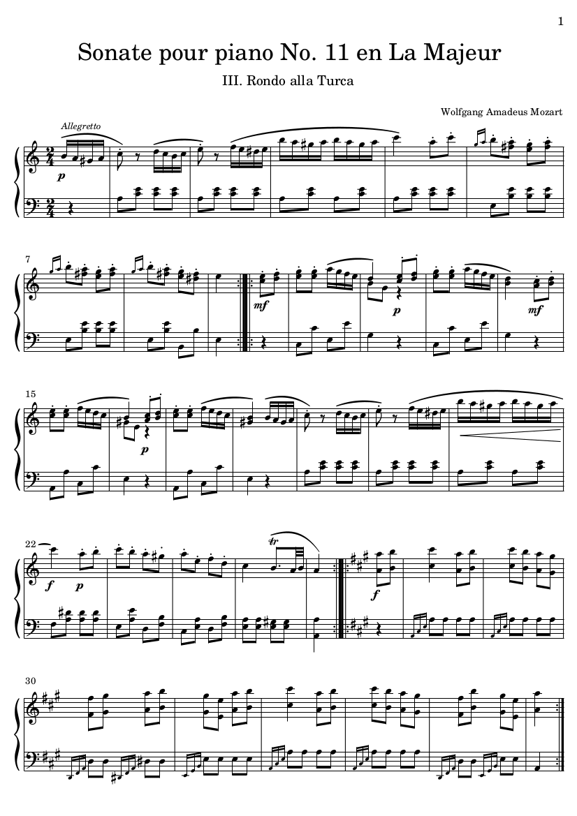 Marche Turque Mozart partition piano