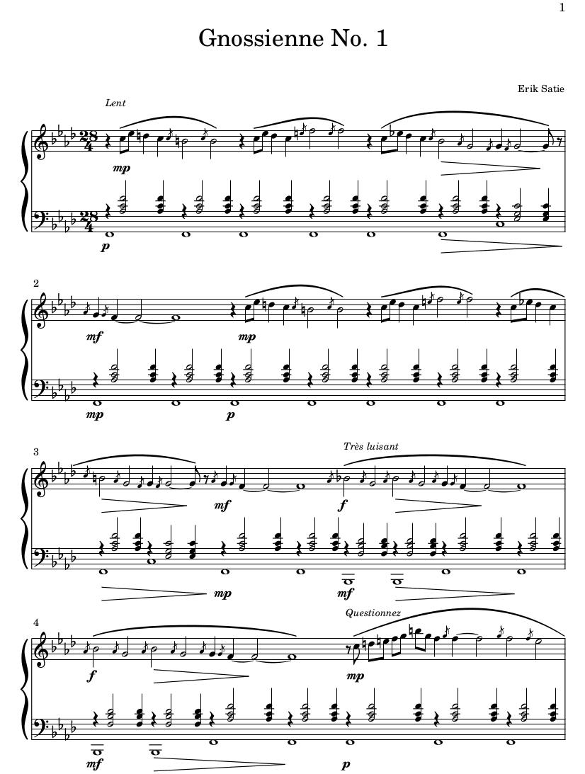 Gnossienne No. 1, Satie - Partition de Piano à télécharger