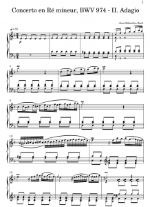 Adagio Bach BWV 974 Partition Piano